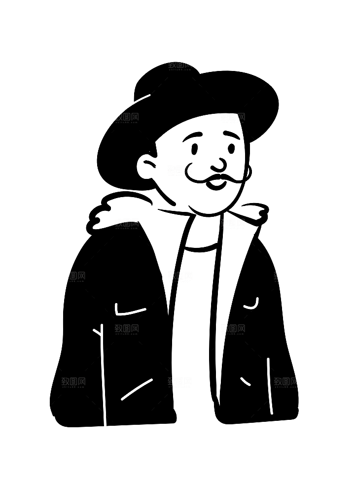 趣味卡通黑白人物线稿插画素材