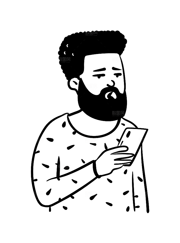 趣味卡通黑白人物线稿插画素材