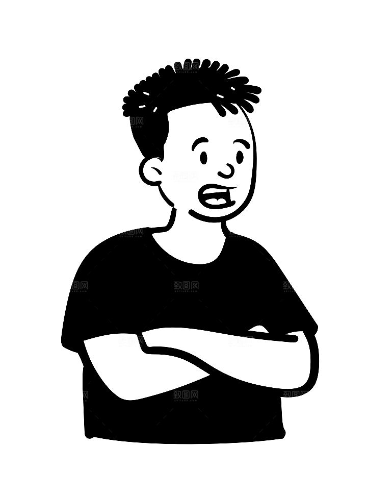 趣味卡通黑白人物线稿插画素材