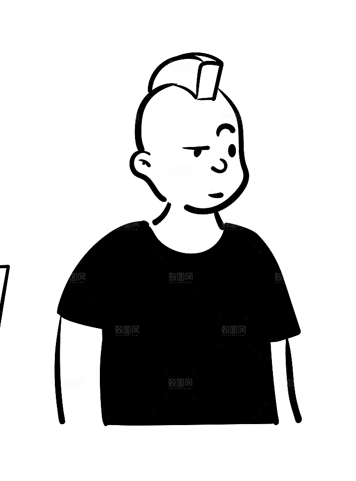 趣味卡通黑白人物线稿插画素材