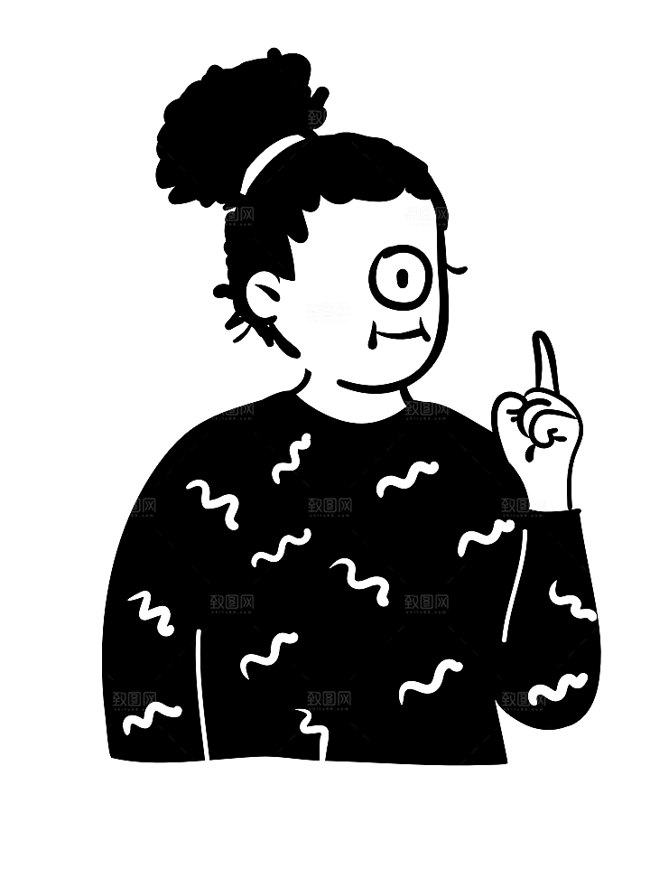 趣味卡通黑白人物线稿插画素材