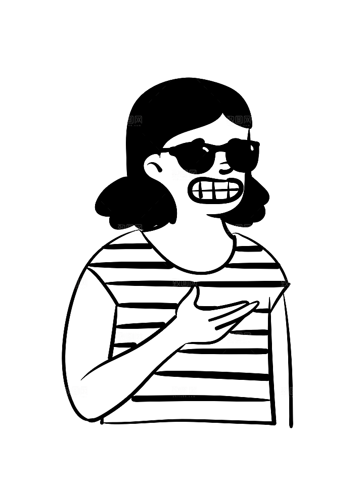 趣味卡通黑白人物线稿插画素材