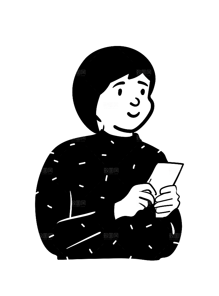 趣味卡通黑白人物线稿插画素材