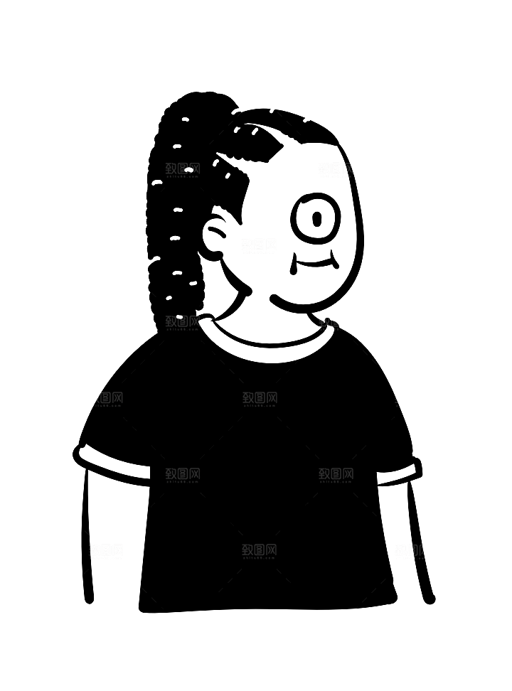 趣味卡通黑白人物线稿插画素材