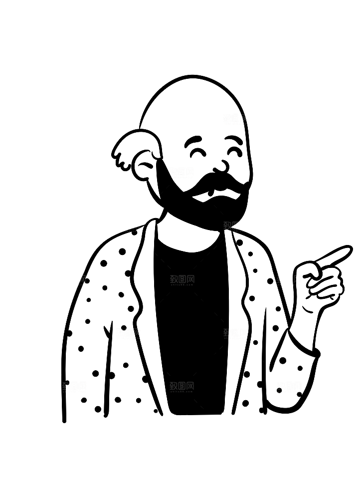趣味卡通黑白人物线稿插画素材
