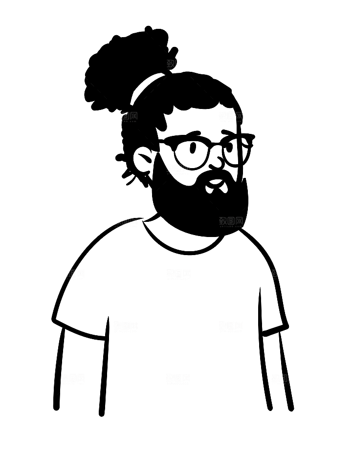 趣味卡通黑白人物线稿插画素材