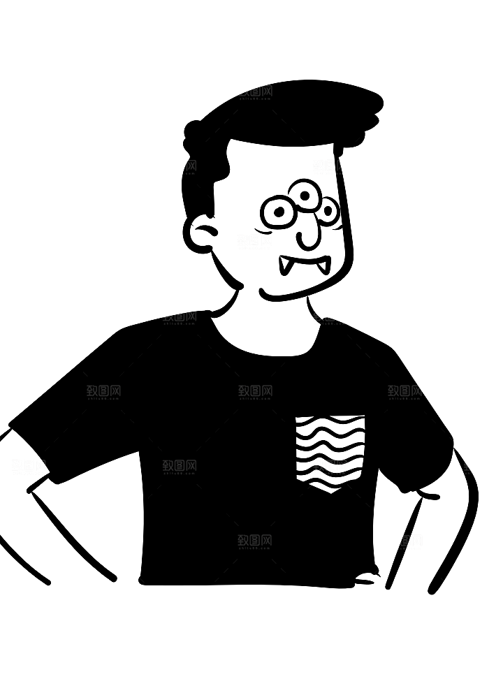 趣味卡通黑白人物线稿插画素材
