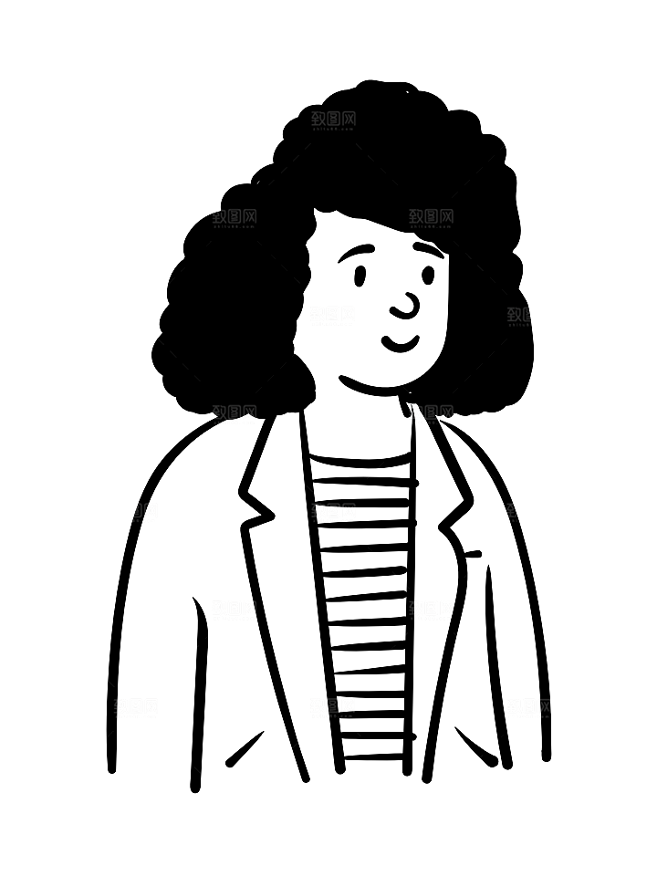 趣味卡通黑白人物线稿插画素材