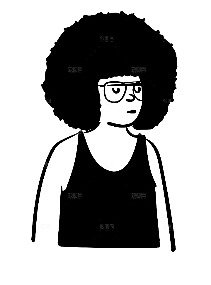 趣味卡通黑白人物线稿插画素材