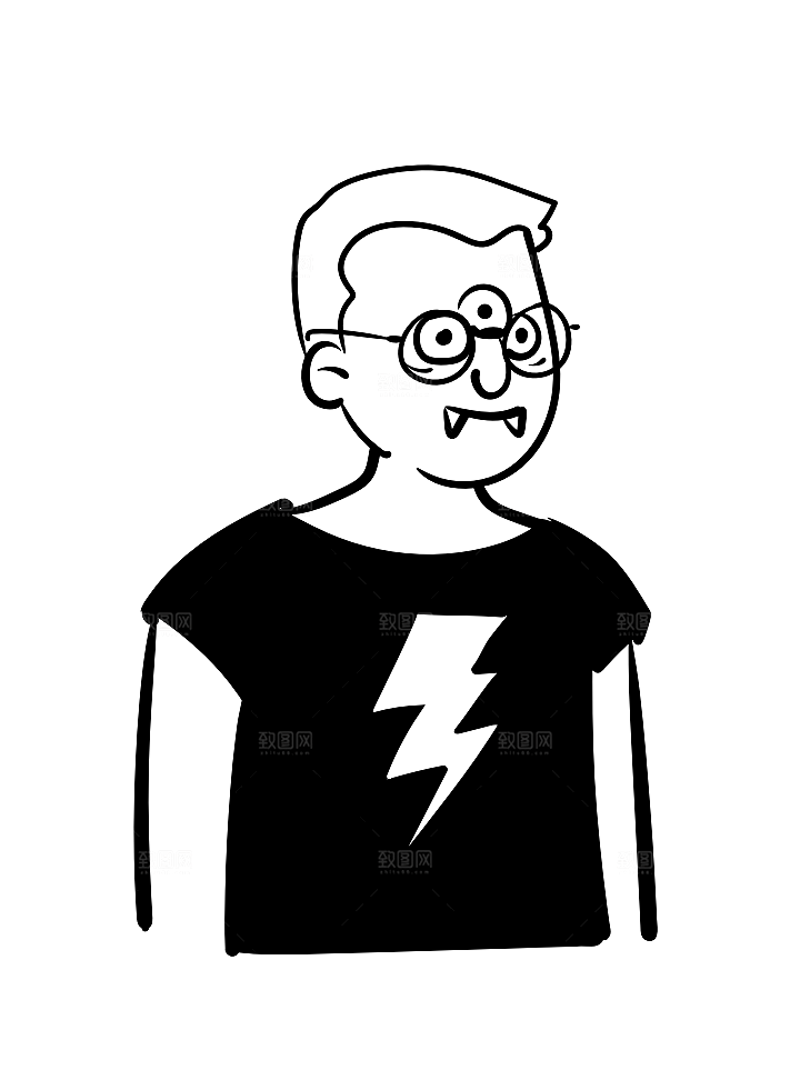 趣味卡通黑白人物线稿插画素材