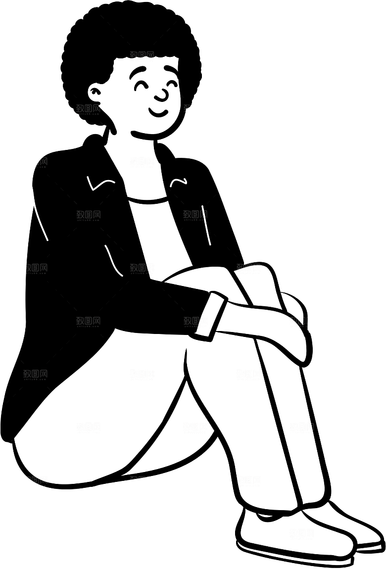 趣味卡通黑白人物线稿插画素材