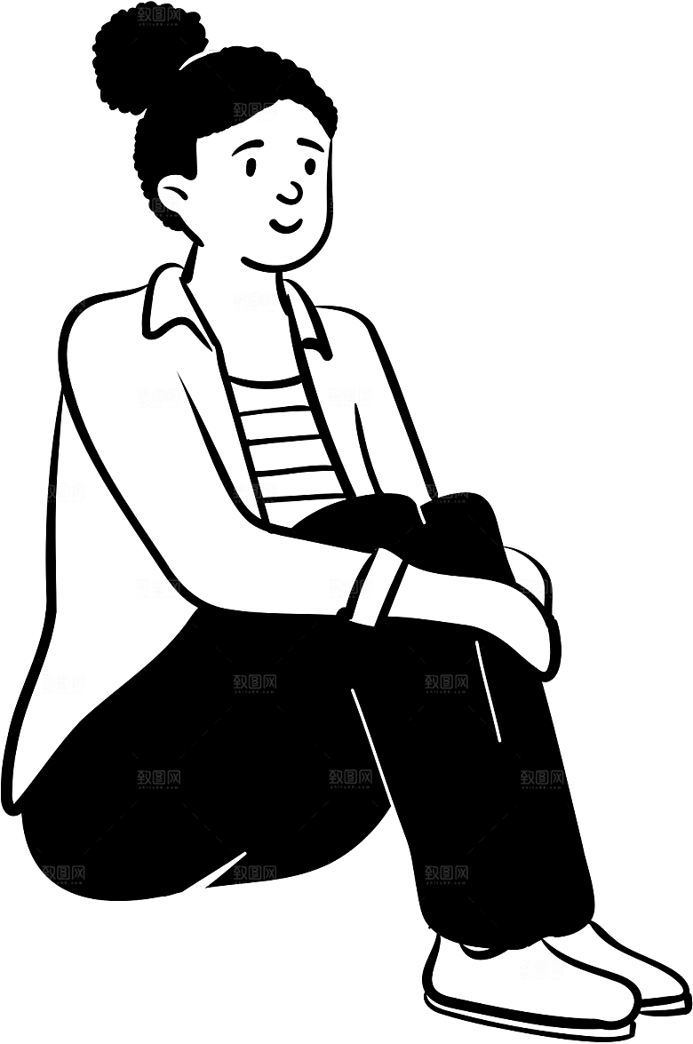 趣味卡通黑白人物线稿插画素材