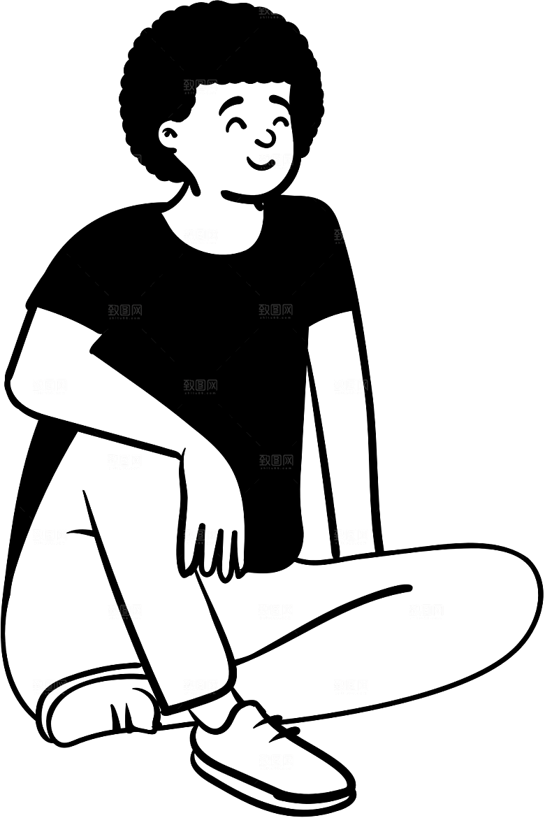 趣味卡通黑白人物线稿插画素材