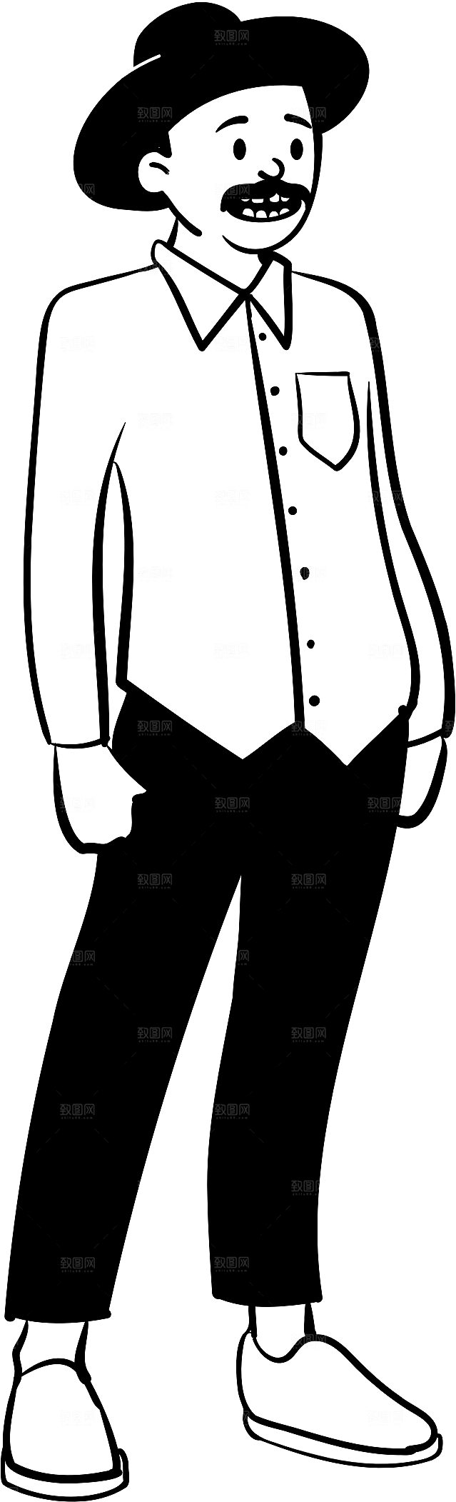 趣味卡通黑白人物线稿插画素材