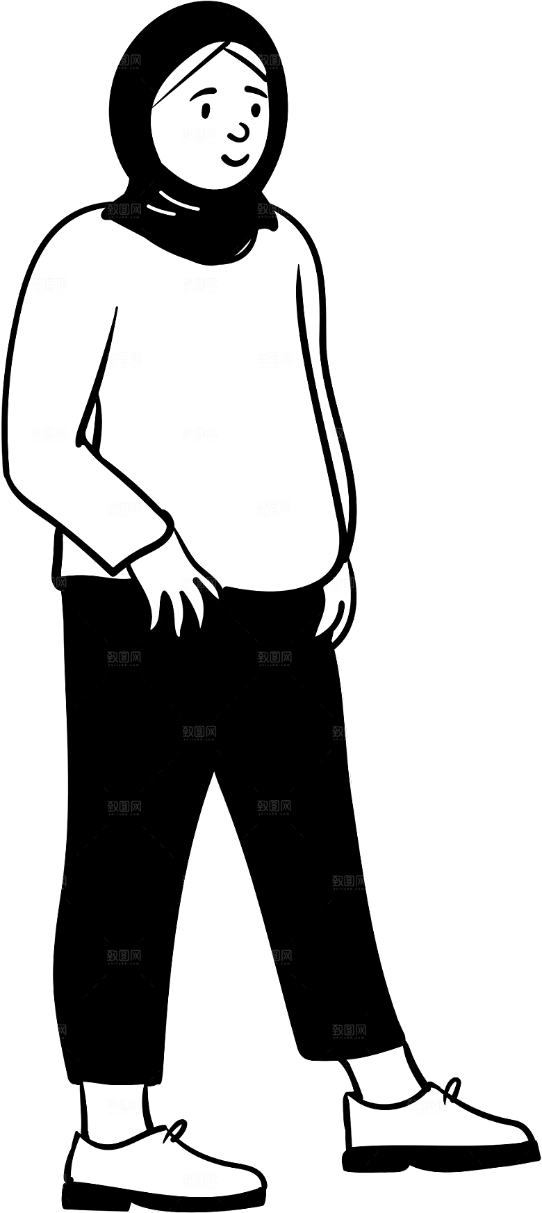 趣味卡通黑白人物线稿插画素材