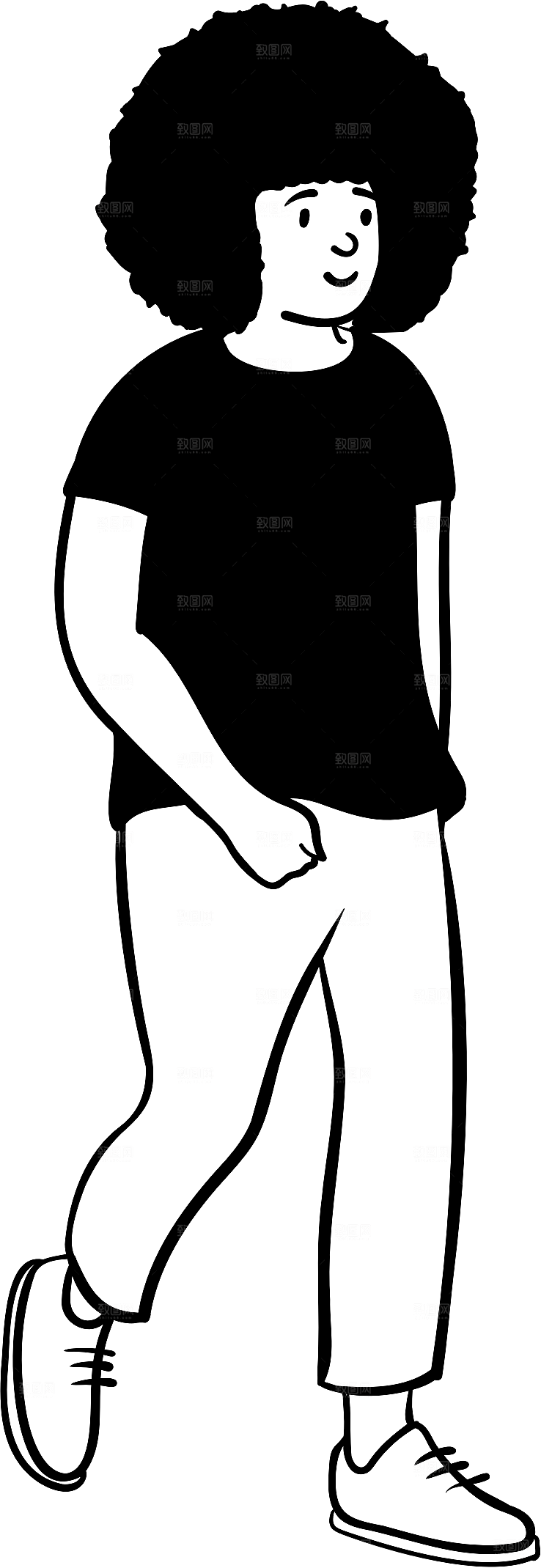 趣味卡通黑白人物线稿插画素材