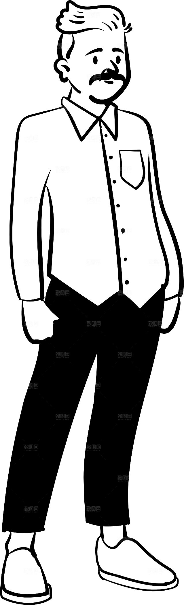 趣味卡通黑白人物线稿插画素材