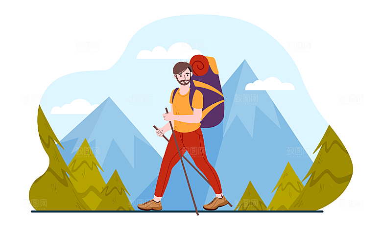 户外探险者爬山旅行者