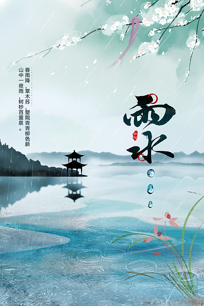 酷炫雨水节气宣传海报