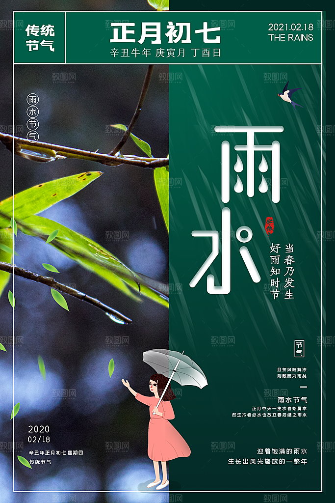酷炫雨水节气宣传海报