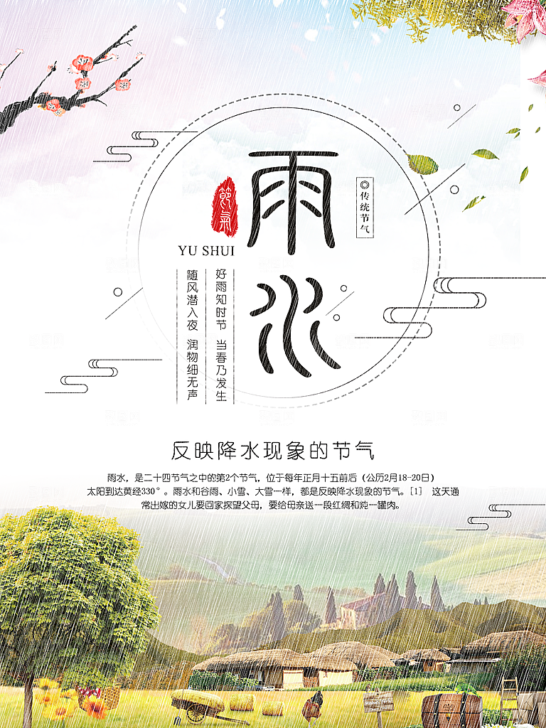 质感雨水节气宣传海报