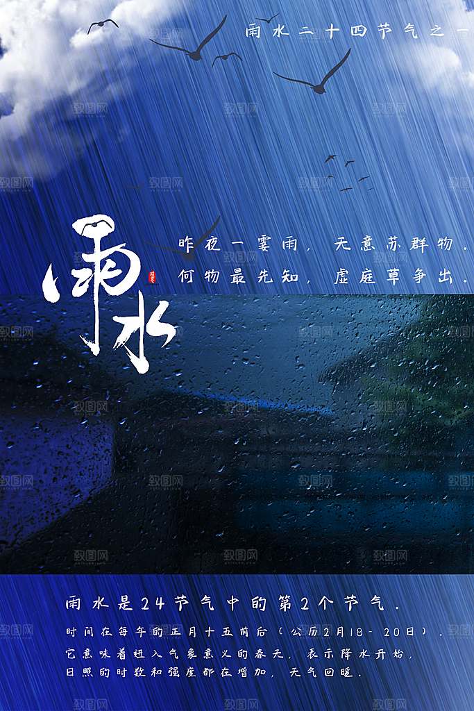 高级雨水节气宣传海报