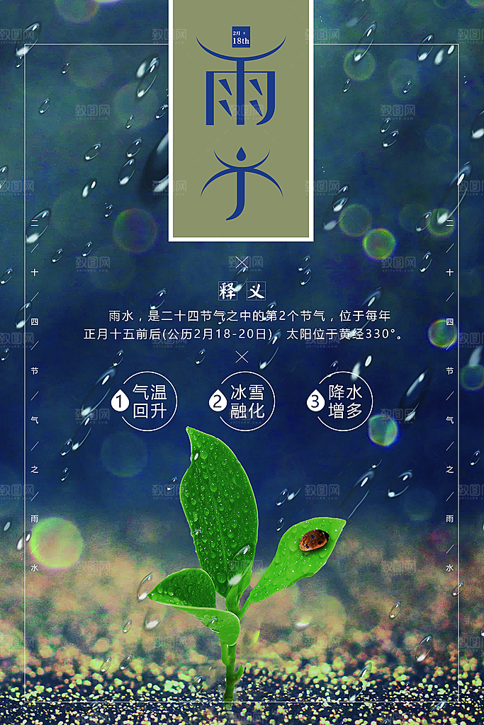 高端雨水节气宣传海报