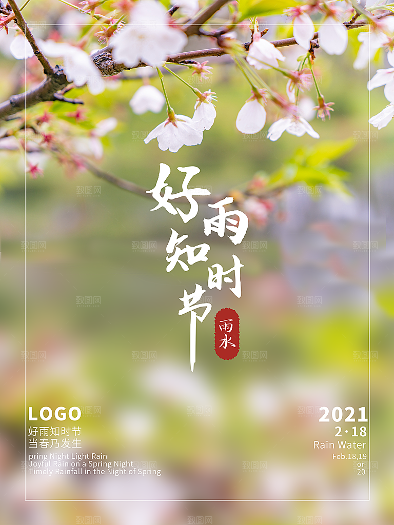 时尚雨水节气宣传海报