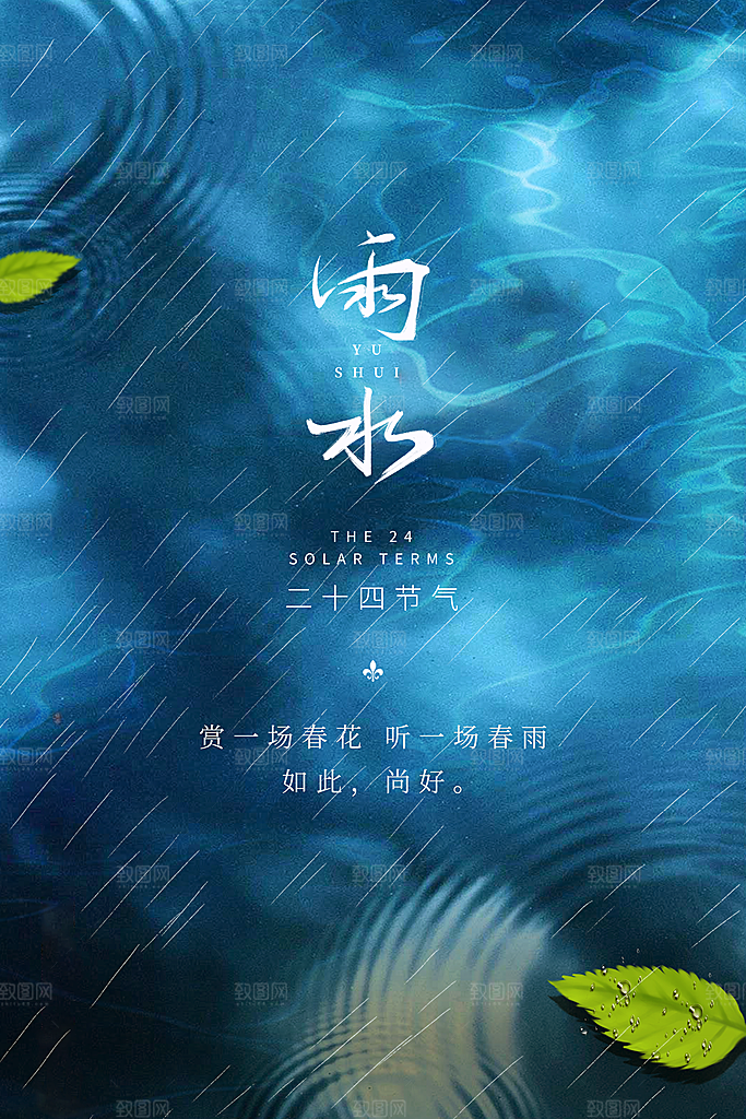 时尚雨水节气宣传海报