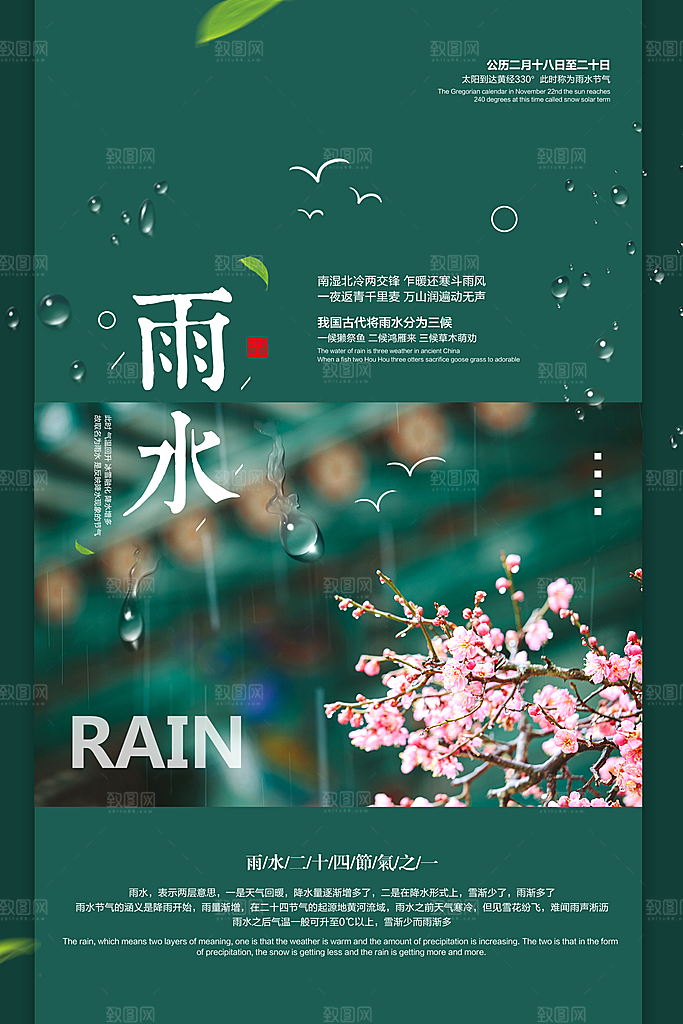 潮流雨水节气宣传海报