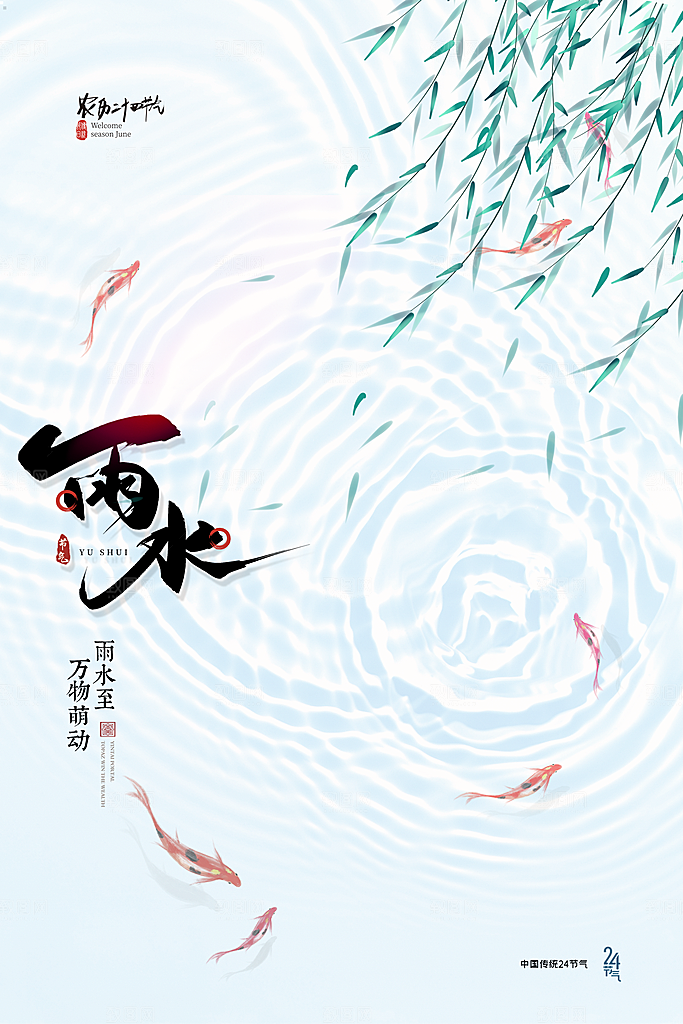 炫彩雨水节气宣传海报
