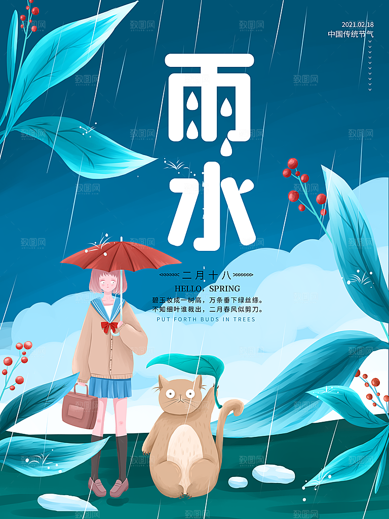 炫彩雨水节气宣传海报