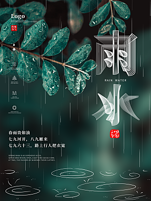 炫彩雨水节气宣传海报