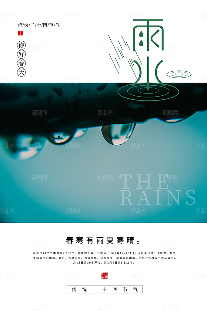 酷炫雨水节气宣传海报