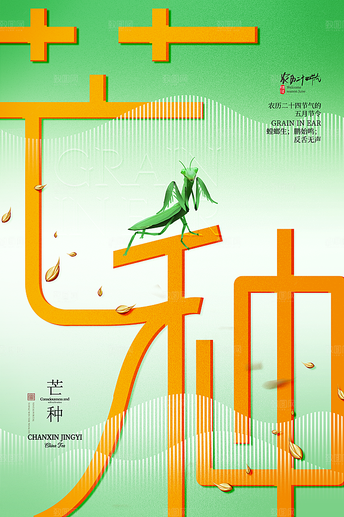 创意二十四节气芒种节日宣传主题海报