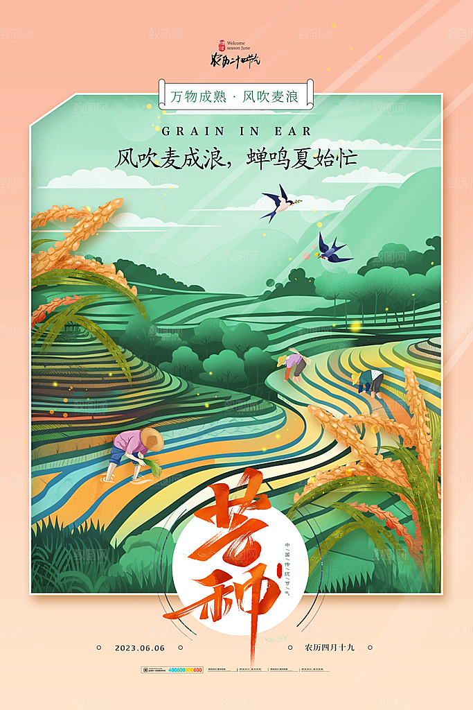 创意二十四节气芒种节日宣传主题海报