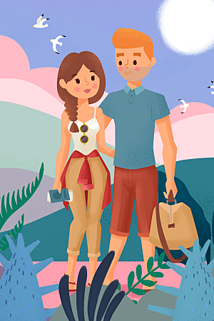 旅行游玩观光插画海报模版