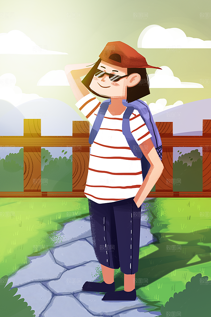 旅行游玩观光插画海报模版
