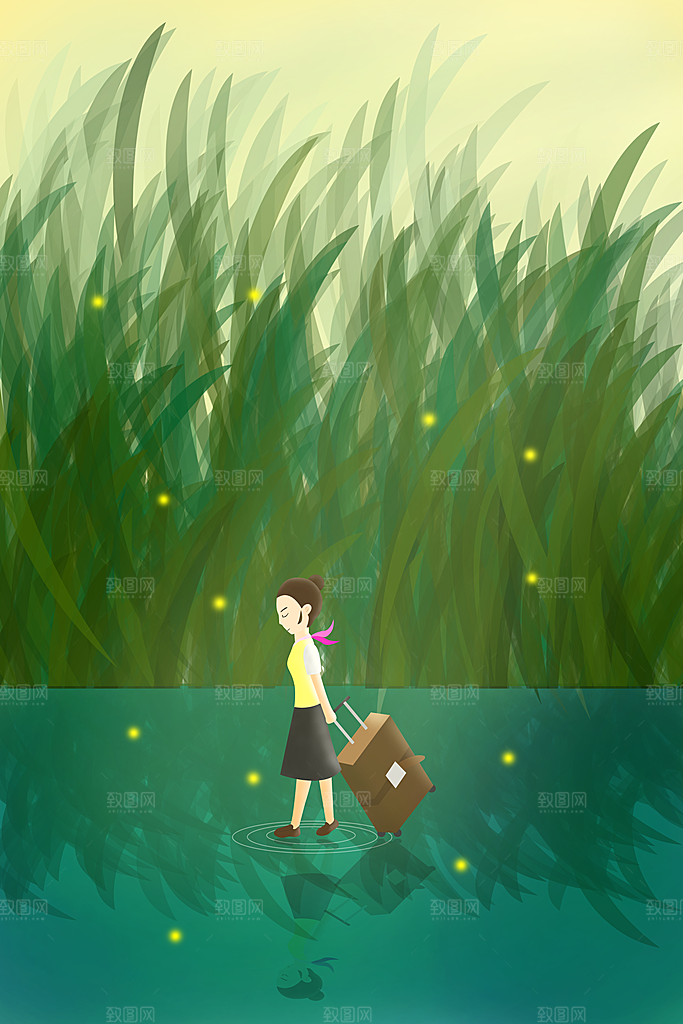 旅行游玩观光插画海报模版