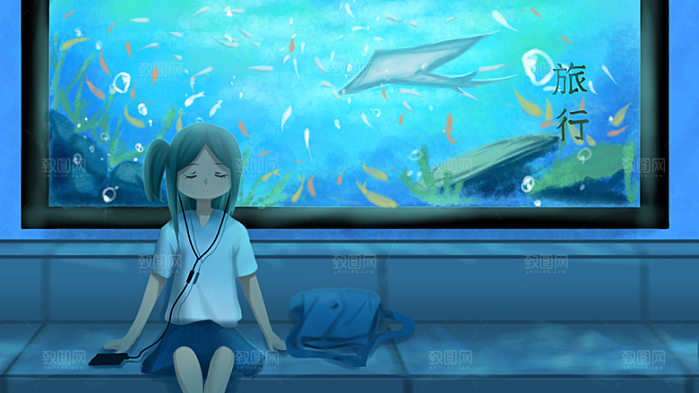 旅行游玩观光插画海报模版