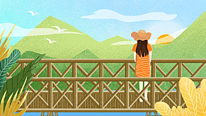 旅行游玩观光插画海报模版