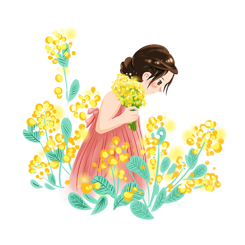可爱春天小女孩花卉卡通插画素材