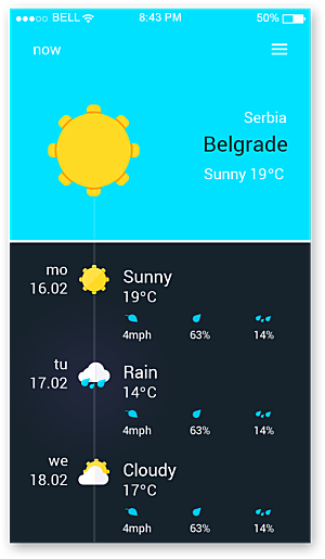 创意蓝色app天气气候界面设计