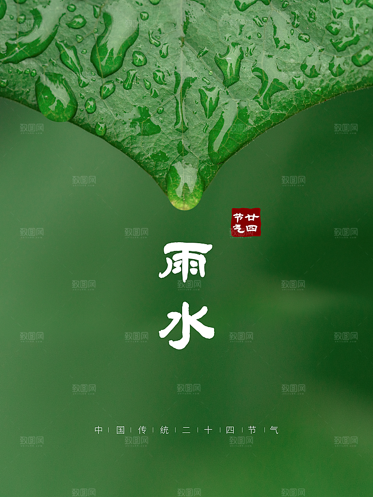 春季简约质感二十四节气雨水海报
