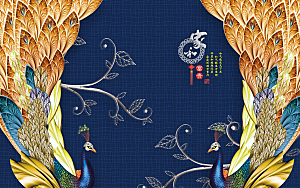 中国风复古背景墙背景画PSD模板