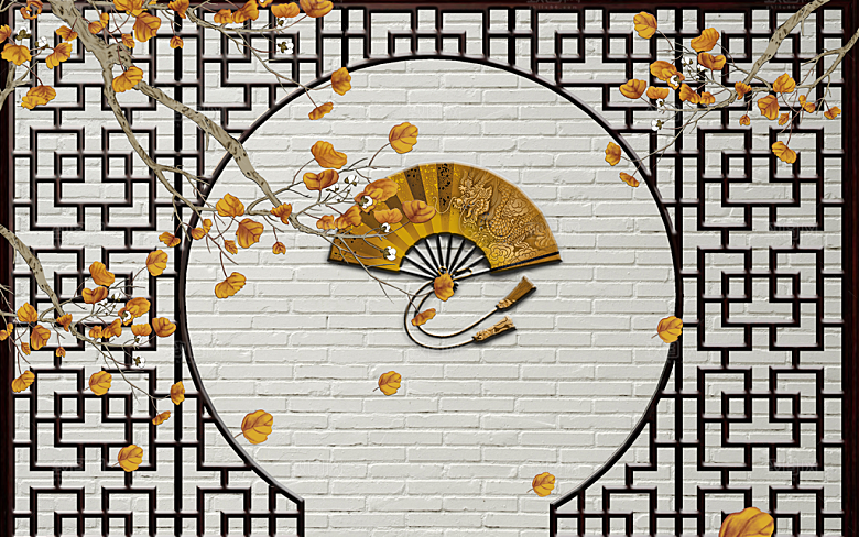 中国风复古背景墙背景画PSD模板