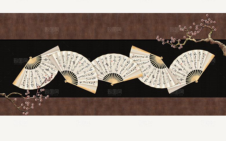 中国风复古背景墙背景画PSD模板