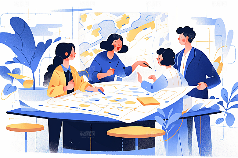 多人会议扁平插画