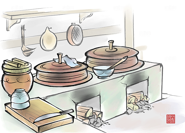 厨房场景手绘插画设计