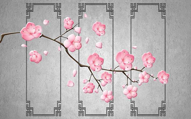 中国风复古背景墙背景画PSD模板